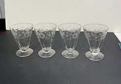 Set Of 4 Vintage Seneca Daisy Floral Etched Pattern #250 6 oz Clear Glasses 4.25