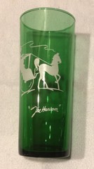 2 Vintage Anchor Hocking Forest Green Glasses THE HANSOM» & the “GAS BUGGY» EUC