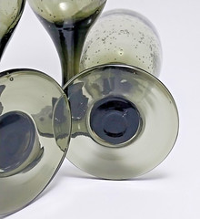 Hand Blown Seeded Bubble Wine Glasses Solid Avocado Green Water Goblets Set Of 4