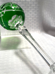 AJKA/FIFTH AVE WINE GLASS EMERALD GREEN CUT TO CLEAR CRYSTAL BOHEMIAN HUNGARY