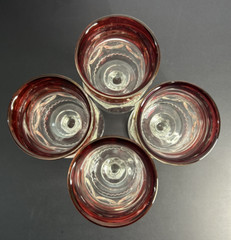 LANCASTER-COLONY CRANBERRY CROWN THUMBPRINT Flash WATER GOBLETS Set/4 EXCELLENT