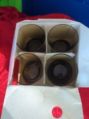 4 ANCHOR HOCKING Smoke LINDEN MOCHA Brown Flared Low Ball Rocks Vintage