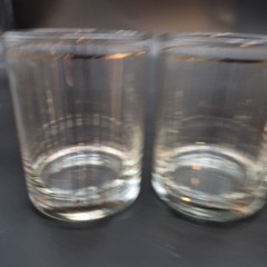 Lot 4 Vintage Culver Glass Devon Gold 22k Vertical Stripe Rocks Glasses Signed