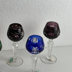 Lausitzer Multicolor Cut to Clear Grapes & Criss Cross Cordial Set Of 5 Glasses