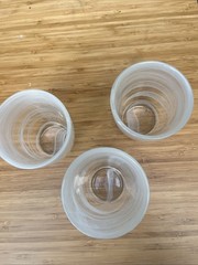 Set Of 3 Iridescent White Opal Swirl 4″ Tumblers Thick Heavy Glass 10 oz