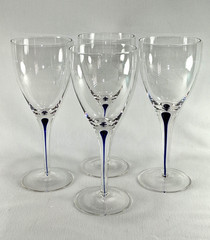 Pier 1 Hand Blown Wine Glasses Cobalt Blue Tear Drop Stem 8.25″ ~Set of 4~