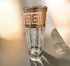 Set of 8 MCM 1960s Culver 22ct Gold Greek Corinthian 22K Hi ball glasses.