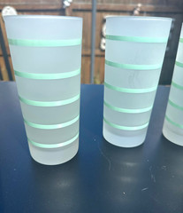 MCM frosted tumblers glasses green banded highball Tom Collins glasses