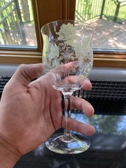VINTAGE Raised Etched Roses Clear Glass Water Goblet 6.75″H