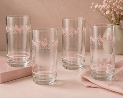 Vtg Corelle Forever Yours 16oz Tumblers Set 4 Pink Hearts Flowers 80s Nostalgia