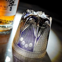 Edo Kiriko Emerald Green Peacock Whiskey Glass, Handcrafted Crystal High-End Cup