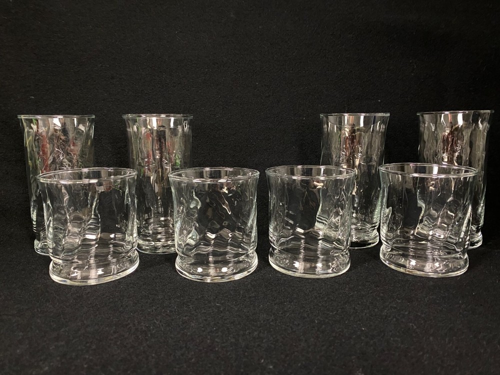 Libbey Clear Swirl Pattern Lot of 8 Tumbler & Low Ball Drinking Glasses