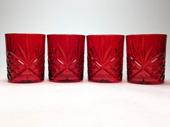 4 Crystal Red Godinger Dublin Shannon Rocks Old Fashioned Glasses Tumblers euc