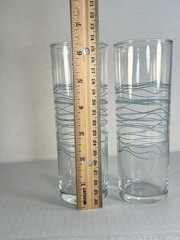 Vintage Mid Century Modern Atomic Wavy Style Aqua Highball Drink Glass Barware
