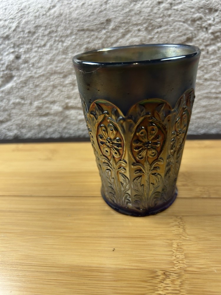 Antique Vintage Fenton MILADY Blue Carnival Glass Water Glass Tumbler