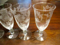 Heisey Waverly Rose Fine Crystal etched Roses 5 1/2» cocktail/champagne glasses