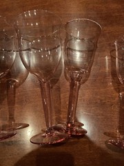 3 Vintage Tall Stemmed Pink Glass Goblets Flare Top Mouth Blown Choice Of 2Sizes