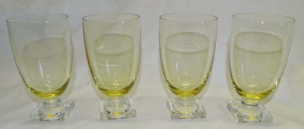 Fostoria 4020 Amber Set of 4 Footed Juice Tumblers Yellow Bowl Clear Base