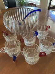 Vintage Duncan Miller Radiance Punch Bowl Set 12 Cups & Ladle UV Reactive Glass