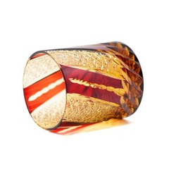 Handmade Edo Kiriko Glass Amber Red Colored Glassware Whisky Drinkware Artwork