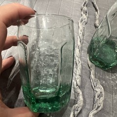 Set of 2 Vintage Libbey Chivalry Green 6 oz Juice Glasses Textured Panel
