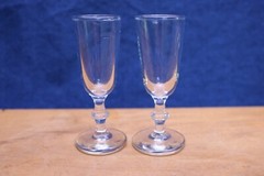 Vintage 2 Cordial Wine Glasses Clear Crystal Wafer Stem 3 7/8 «