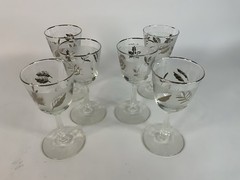 Vintage Libbey Frosted Silver Leaf Set of 6 Wine Glasses 5 3/4″ H. 4 oz Capacity