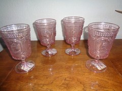 4 Pink Easter Bunny Hobnail Victorian Footed Water Wine Goblet Glasses