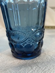 Vintage Mosser Wright Blue Eye Winker Juice Glass 4” & Tumbler Glass 5.5” Set