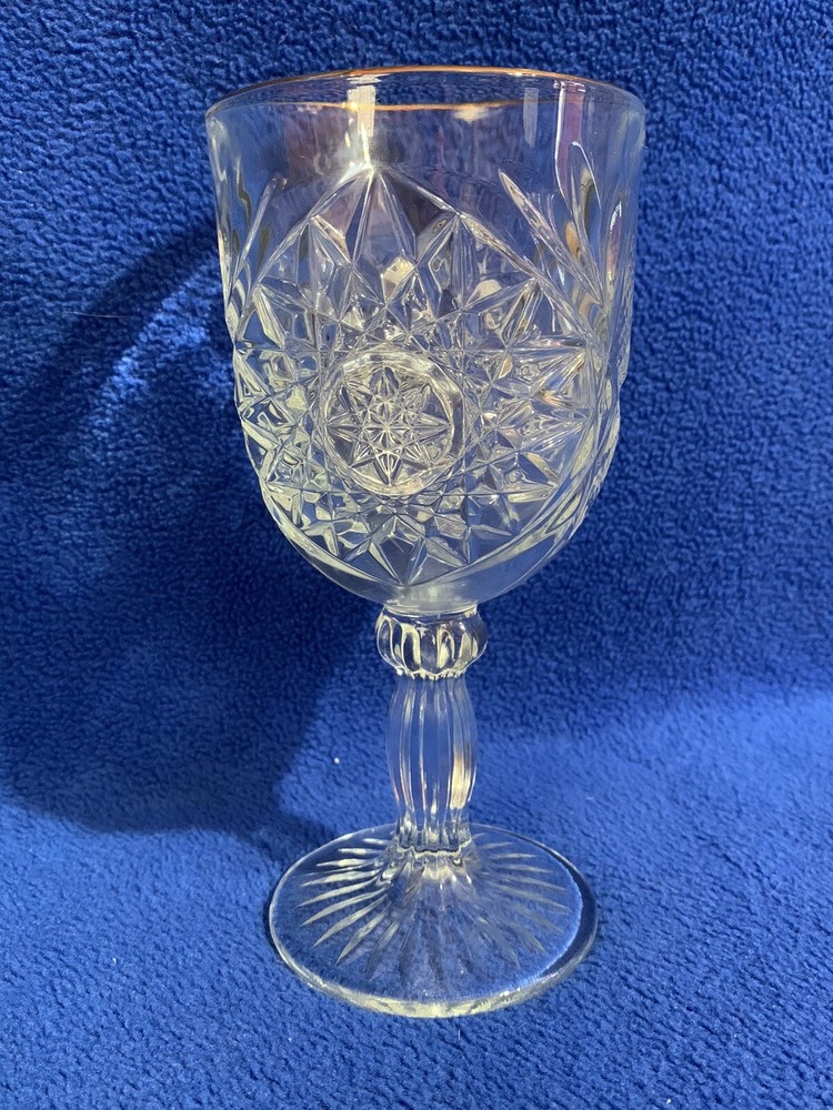 Vintage Libbey Hobstar Star of David Water Wine Ice Tea Goblet Glasses Gold Trim