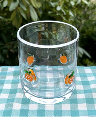 Anthropologie Hand Blown Juice Lowball Cocktail Glass White Rim Oranges Clear