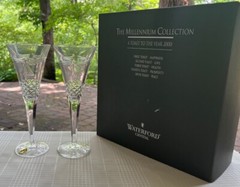 2 Waterford Crystal Millenium Collection Peace Toasting Flutes Angel Mint in Box