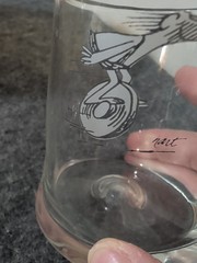 Vintage Cartoon Art Whiskey Glass Tumbler Signed Kent Character Unicycle Barware