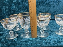 Libbey Rose Goblet Gold Bow & Rim White Frosted Floral set of 6 vintage