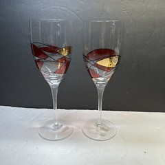 2 Euroglass Milano Romania Mosaic Stained Crystal 9 3/4” Wine/Mimosa