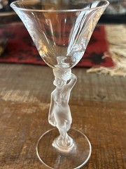 Vtg Crystal Ball Bacchante Or Nymph Liqueur Glass W/ Frosted Woman Figure Stem
