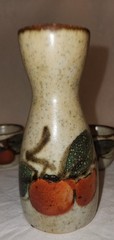 VTG Otagiri OMC Japan Speckled Stoneware Persimmon Sake Cups & Bottle 7 Pc Set