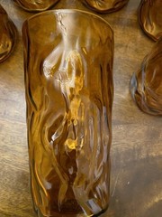 6 Vintage MCM Amber Drinking Tall Glass Tumbler 6 “ Unique Design