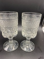 2 Anchor Hocking Water Goblets 6 5/8″ Diamond Cut 9.5 oz.