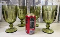 Libbey Vintage Gibralter Iced Tea Glass Goblet Olive Green Set of Four