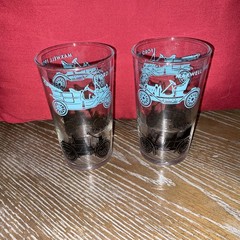 Pair Of Vintage Glasses With Antique Cars Federal Glass Company 5 Inches