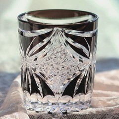 Hand Cut Black Butterfly Crystal Whiskey Glasses Tumbler Kiriko Drinkware 260ml