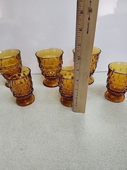 6 Vintage Indiana Glass Colony Whitehall Cubist Amber Glasses 3-4 1/4″ & 3-3 3/4