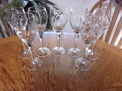 Wine Bubble Swirl Optic Smooth Stem 9 Oz Crystal Blown Glass – Set of 7