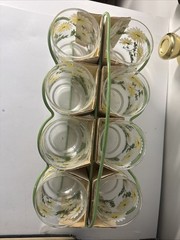 Libbey Daisy Juice Glasses White Flowers 4″ X 2.75” Set of 8 With Carrier