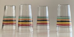 4 Vintage Striped Paneled Bands Juice/bar Glasses 4 Oz – 3.75” Rare Size NICE
