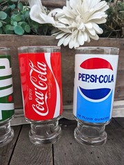 Vintage 1970s Anchor Hocking Coca-Cola/Pepsi/7 Up 15oz Drinking Glasses (7)