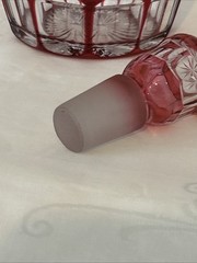 Cranberry Red Cut To Clear Vintage Glass Decanter Blarney Notches Diamonds