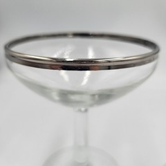 Vtg Silver Band Champagne Coupes, 1960s Stemware Glasses/Champagne Saucers, Pair
