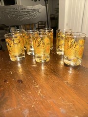 Big. Bartlett-Collin’s Pokee 22k 4oz. Chrysanthemum Glasses Set Of 7